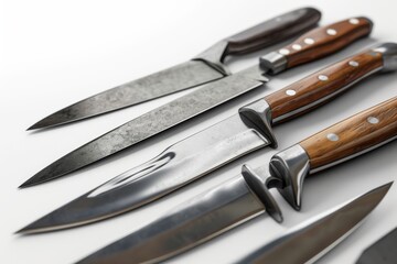 Set of knives isolated on a white background 3d rendering, Ai generated