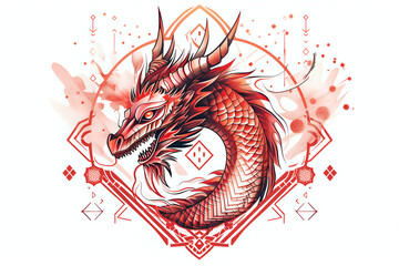 Mystical red dragon tattoo design in vector format with intricate and flowing details. Tattoo concept