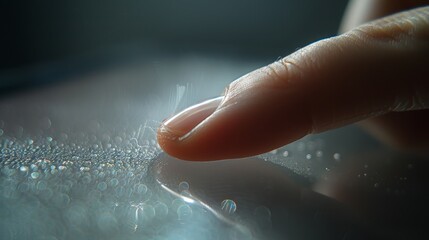 Finger Touching Misty Digital Screen Close-Up