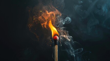 Matchstick igniting on black background