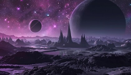 Naklejka premium digital graphic Alien landscape of another planet space background