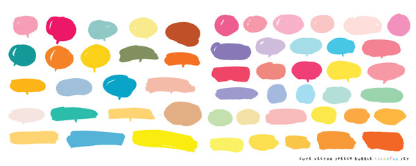 Cute vector speech bubble colorful set,Hand drawn set of speech bubbles with handwritten for book ,card, business, poster design. Vector illustration design for fashion fabrics, cute doodle