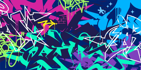 Trendy Abstract Hip Hop Urban Street Art Graffiti Style Vector Illustration Background Template