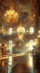 Fototapeta premium Baroque, barocco ornate marble ceiling non linear reformation design. elaborate ceiling with intricate accents depicting classic elegance and architectural beauty