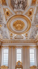 Obraz premium Baroque, barocco ornate marble ceiling non linear reformation design. elaborate ceiling with intricate accents depicting classic elegance and architectural beauty