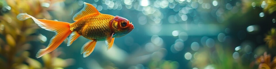 Fototapeta premium Close-Up of Goldfish in Aquarium Pond, Featuring Vibrant Colors and Graceful Movements, Perfect for High-Resolution AI-Generated Wallpaper Projects Highlighting Aquatic Life, Luck, and Children's Day 