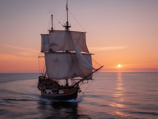 Obraz premium Spanish caravel sailing in the open sea, columbus day.
