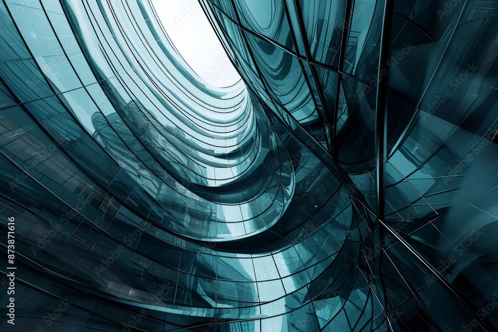 Poster modern computer graphics illuminate futuristic abstract architecture, ai generated