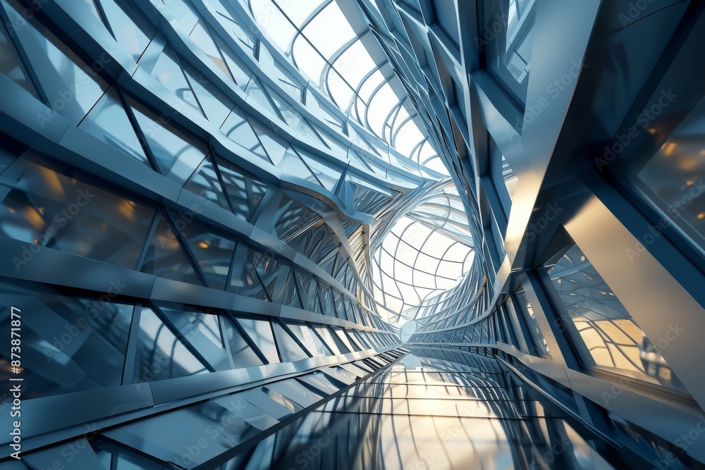 Fototapete Modern computer graphics illuminate futuristic abstract architecture, AI generated