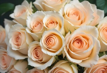 Obraz premium A close-up view of a bouquet of beautiful white and peach roses with soft, delicate petals arranged in a lush, floral pattern, blue, pink, purple, white roses