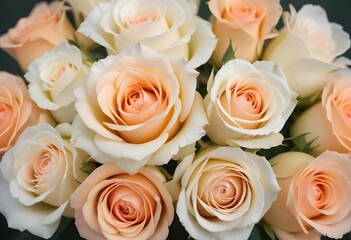 Obraz premium A close-up view of a bouquet of beautiful white and peach roses with soft, delicate petals arranged in a lush, floral pattern, blue, pink, purple, white roses