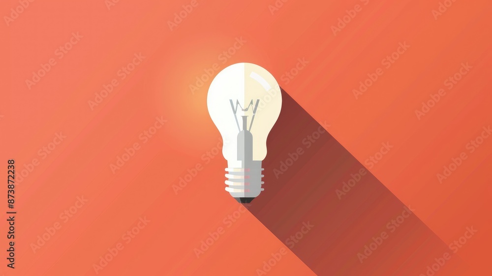 Poster 2d isolated element of a flat style lightbulb with an extended shadow bright idea at your fingertips