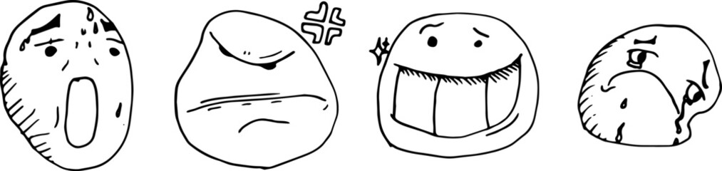 Icons of different emotions and symbols. Vector illustration.