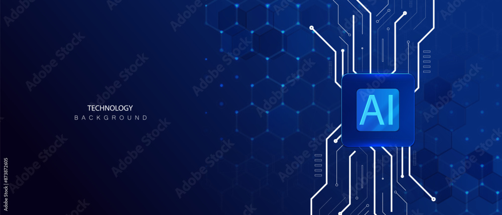 Aufkleber ai technology banner background. futuristic design with cpu, circuit board and hexagon backdrop. art