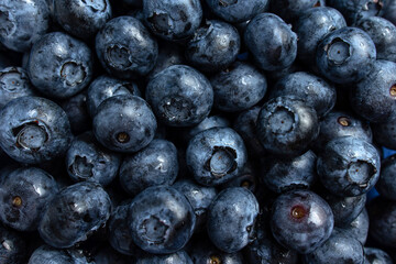 Fresh ripe blueberries as background, top view. Healthy food concept