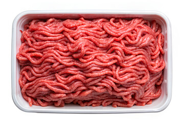 Obraz premium Minced beef meat in craft container isolated. on isolate white