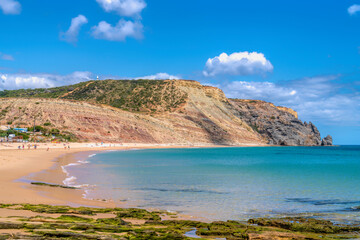 The Algarve Praia Da Luz Portugal beautiful beach and clear blue sea near Lagos