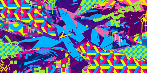 Trendy Abstract Urban Street Art Graffiti Style Vector Collage Illustration Background Template
