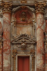 Fototapeta premium Baroque, barocco ornate marble ceiling non linear reformation design. elaborate ceiling with intricate accents depicting classic elegance and architectural beauty