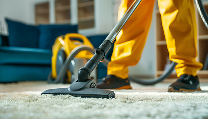 Janitor's Hand Cleaning Carpet With Vacuum Cleaner