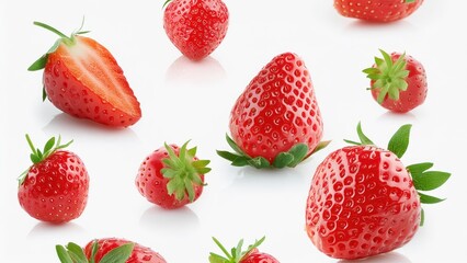 set of capture a high-resolution image of a single fresh strawberry