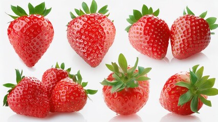 set of capture a high-resolution image of a single fresh strawberry