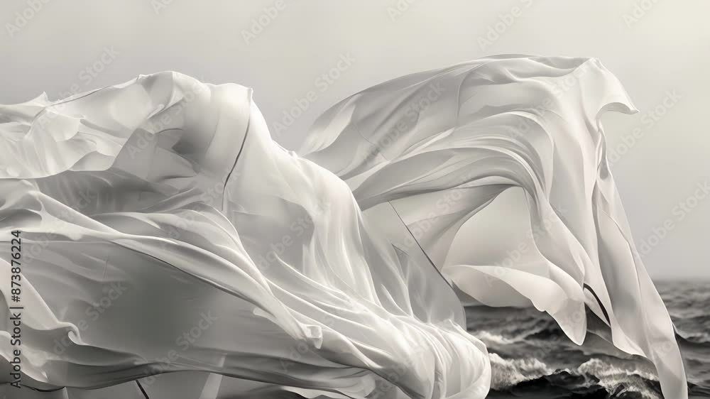 Poster the billowing fabric appears to be taking on a life of its own swaying and twisting in the salty sea