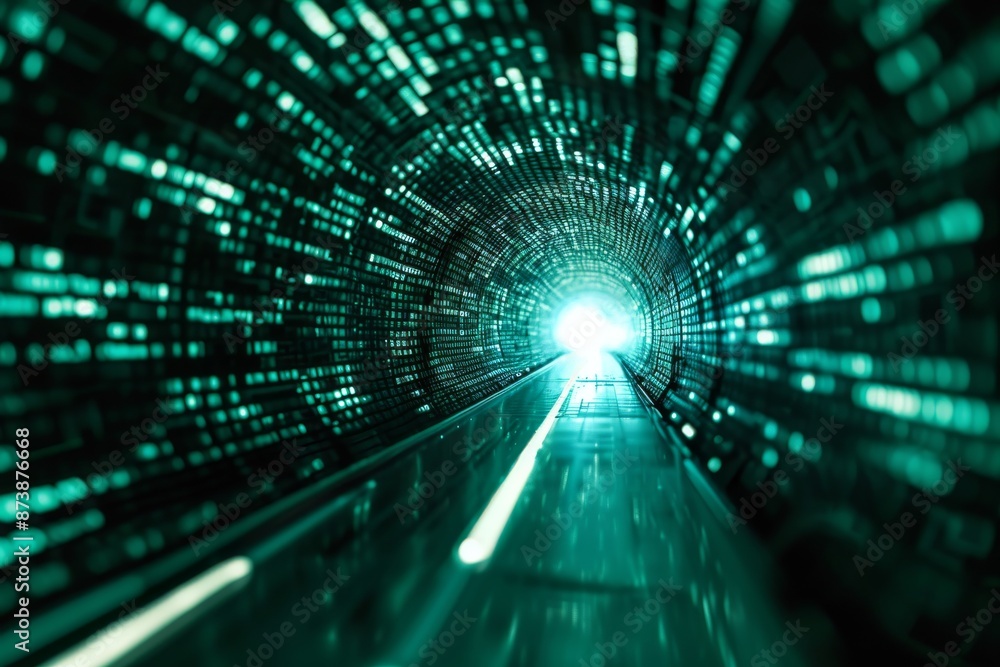 Poster infinite tunnel of binary code representing matrix, ai garneted