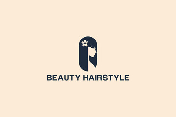Illustration of women's hairstyle icon, logo with women's face. Vector beauty concept