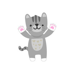 Gray cat raised hand illustration