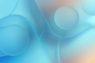 soft abstract composition with large and small translucent frosted glass texture blue and orange shapes on a smooth gradient background