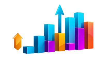 3D graph diagram with an upward arrow symbolizing business growth and success, isolated on a transparent background. Perfect for projects focusing on profitability, financial performance, and business