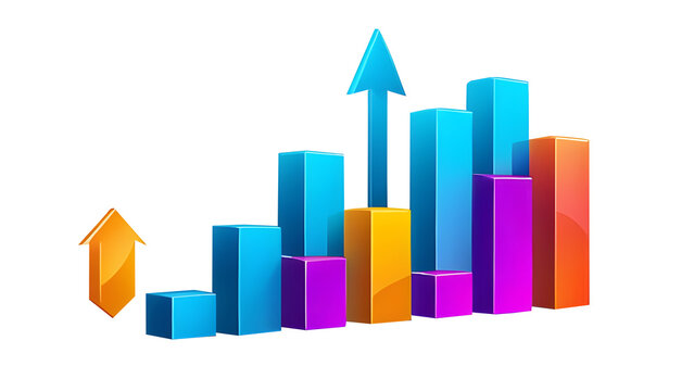 3D graph diagram with an upward arrow symbolizing business growth and success, isolated on a transparent background. Perfect for projects focusing on profitability, financial performance, and business