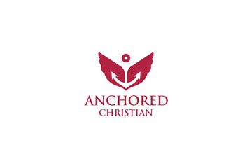 Illustration abstract anchored with angel wings logo design