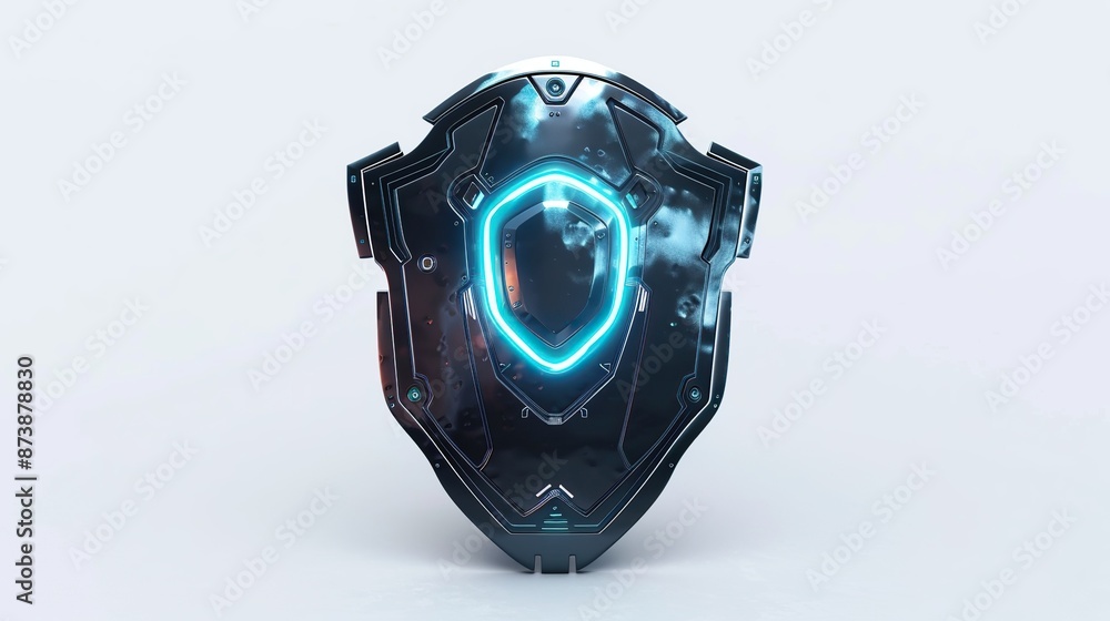 Poster futuristic shield as a symbol of security from cyber isolated on white background