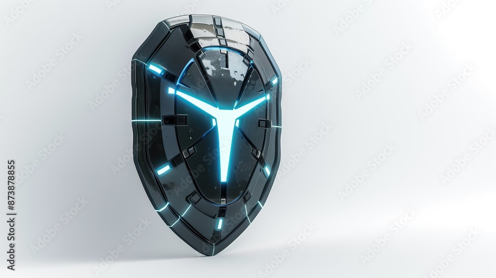 Poster futuristic shield as a symbol of security from cyber isolated on white background
