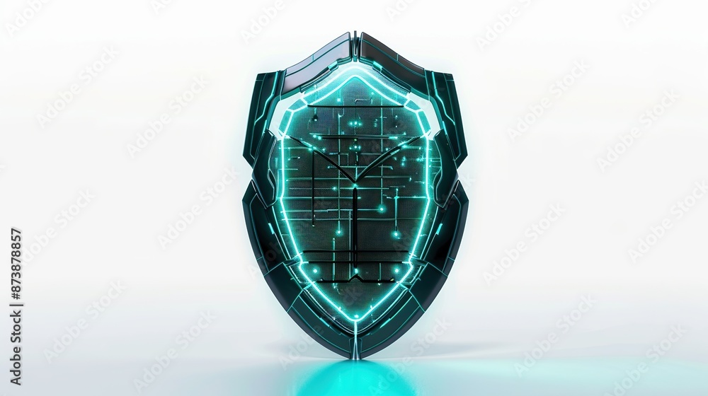 Poster futuristic shield as a symbol of security from cyber isolated on white background