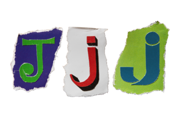 J alphabet torn from a magazine paper. Ransom note style letters.