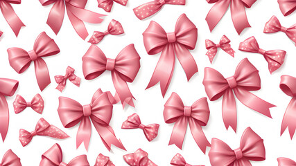 Cute coquette pattern seamless pink ribbon bow isolated on white background. Generative AI