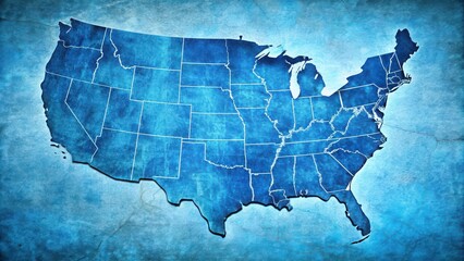 Blue USA map with state borders and names on grunge background, United States, map, USA, blue, states, borders, names