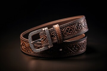 Handcrafted Leather Belt with Intricate Western-Style Tooling and Silver Buckle