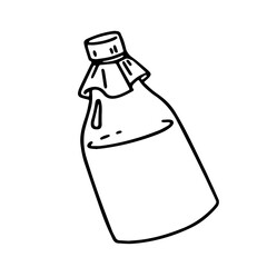 Vector doodle illustration of a glass bottle. Outline drawing for card, Valentine's day, birthday, wedding, menu