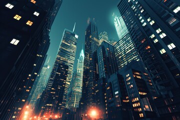 Glowing skyscrapers illuminate the futuristic cityscape at night AI generated