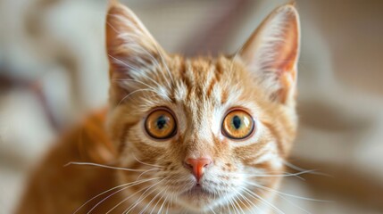 Surprised exotic breed cat with large red headed eyes