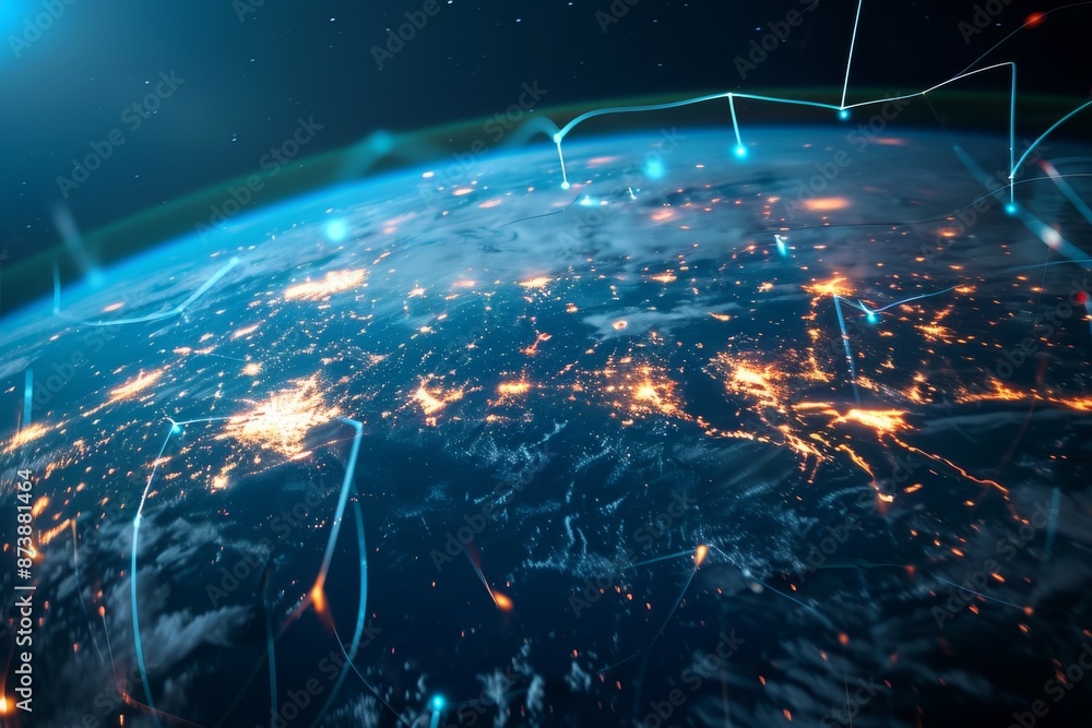 Poster global business internet network internet connection of things business intelligence, ai generated