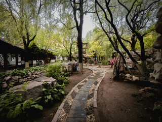 Beautiful scenery of the park on a rainy day, Changchun, China