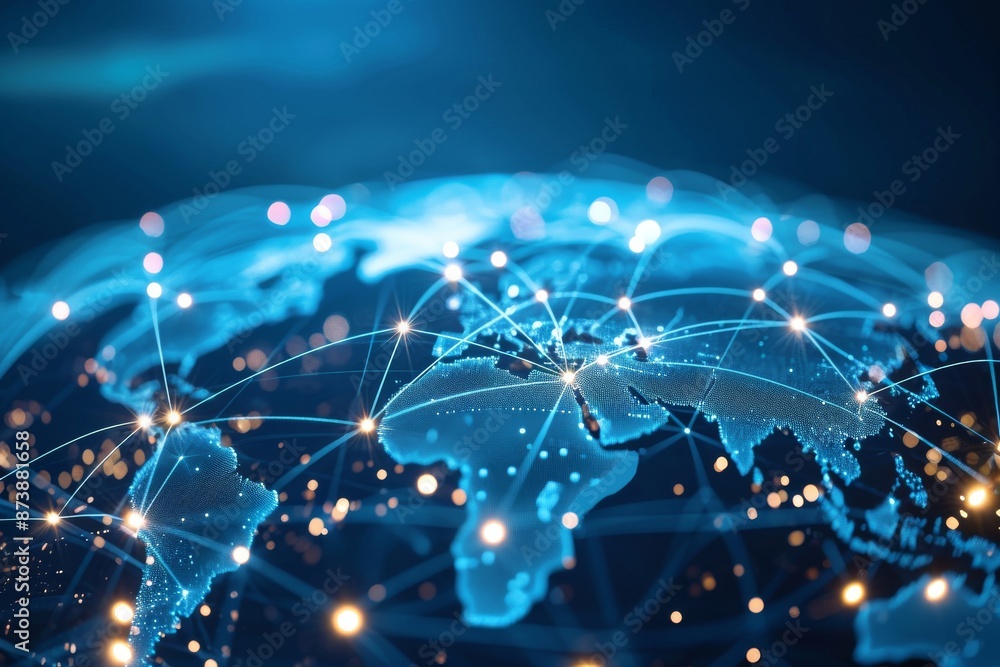 Poster global business internet network internet connection of things business intelligence, ai generated