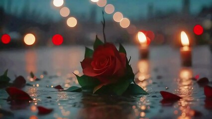 Candles and red rose on busy road commemorating traffic casualties, National Road Victim Month, seamless loop