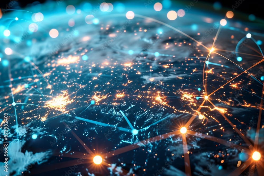 Poster global business internet network internet connection of things business intelligence, ai generated