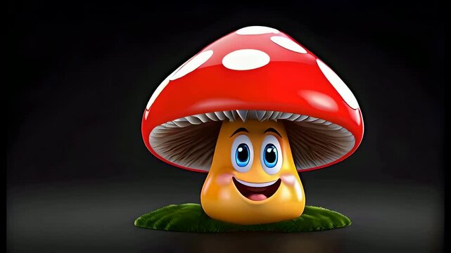 mushroom a cartoon character with funny face mushroom on black background